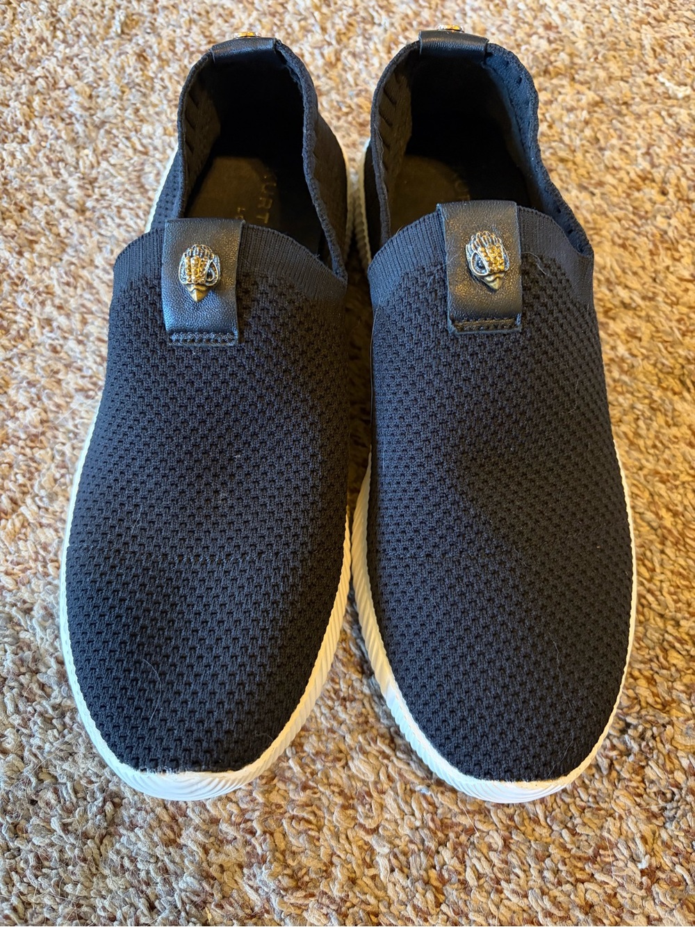 Kurt Geiger London Black Knit Slip-On Sneakers with White Sole